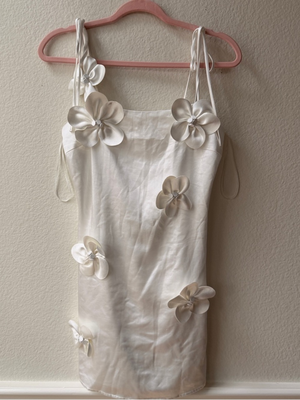 ASTR The Label White Floral Applique Mini Dress Satin Fairycore Slip Dress M